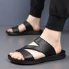 Fashion New Men Casual Leather Slippers Handmade Half Drag Fashion Male Beach Sandals Travel Summer Beach Shoes Outdoor All-match Flats