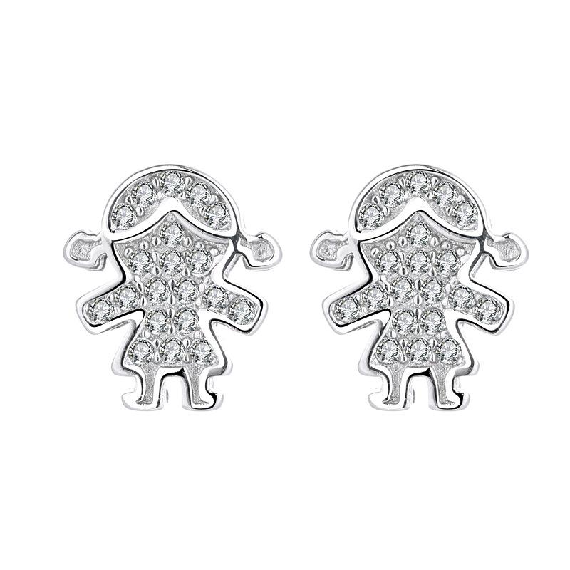 Серьги-гвоздики из стерлингового серебра S925 в корейском стиле с изображением девушки из мультфильма, милые, милые, студенческие серьги из серебра
