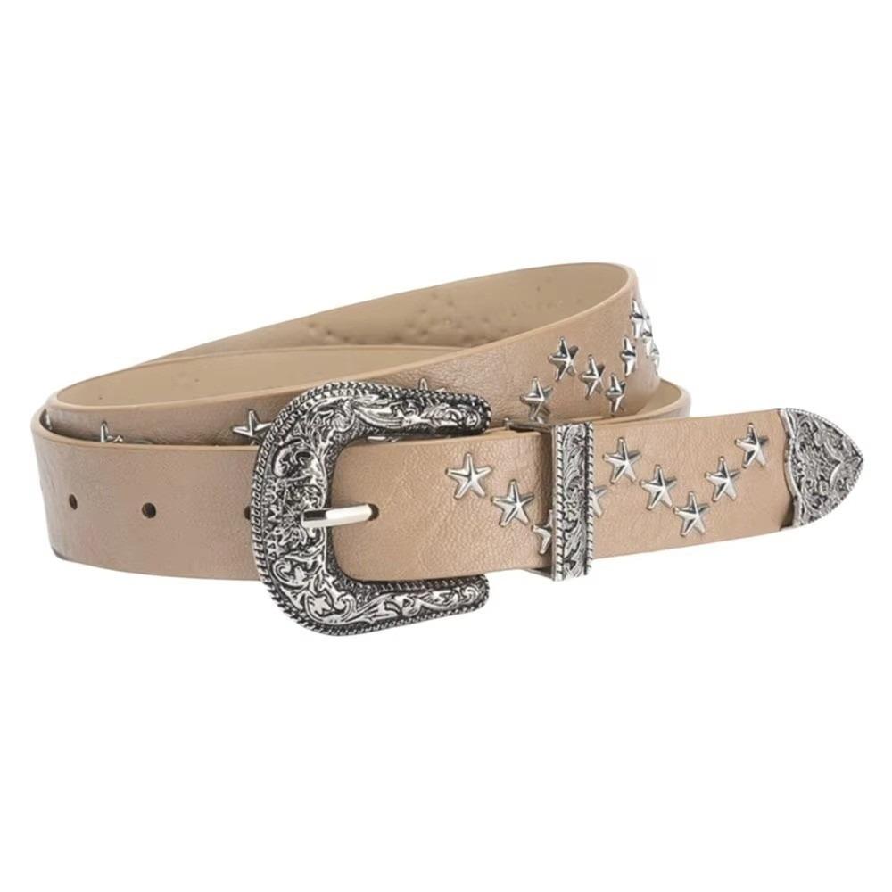 Solid Color Western Studded Belt Gothic Star Waistband Trouser Belt Y2K Punk Belt  Unisex