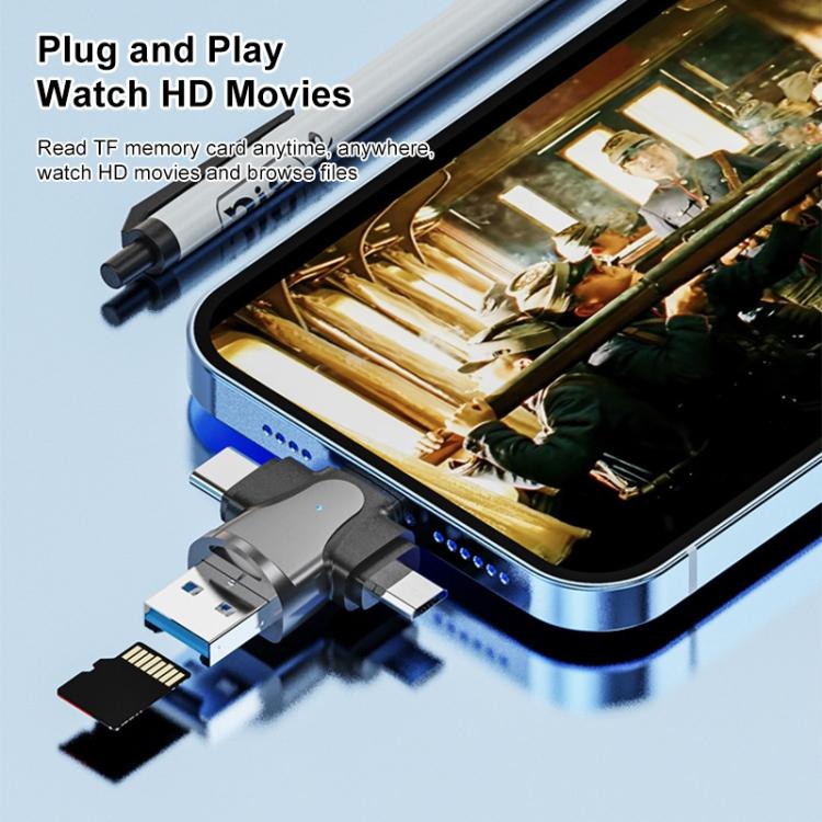 4 в 1 8-контактный + USB-C / Type-C + Micro USB + USB 3.0 Мужской TF-кардридер