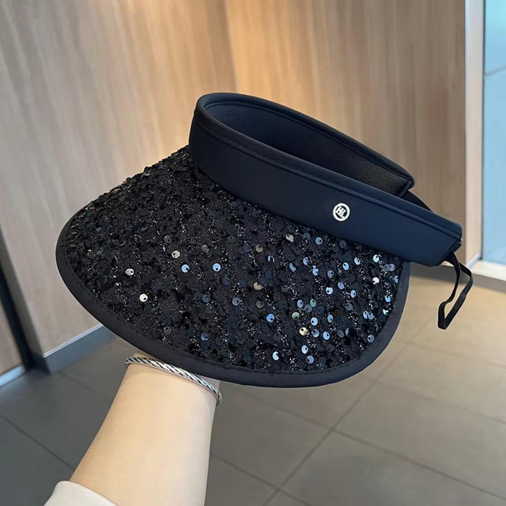 Anti-UV Sequin Sun Hat Shiny Visor Cap Simple Empty Top Cap Girl