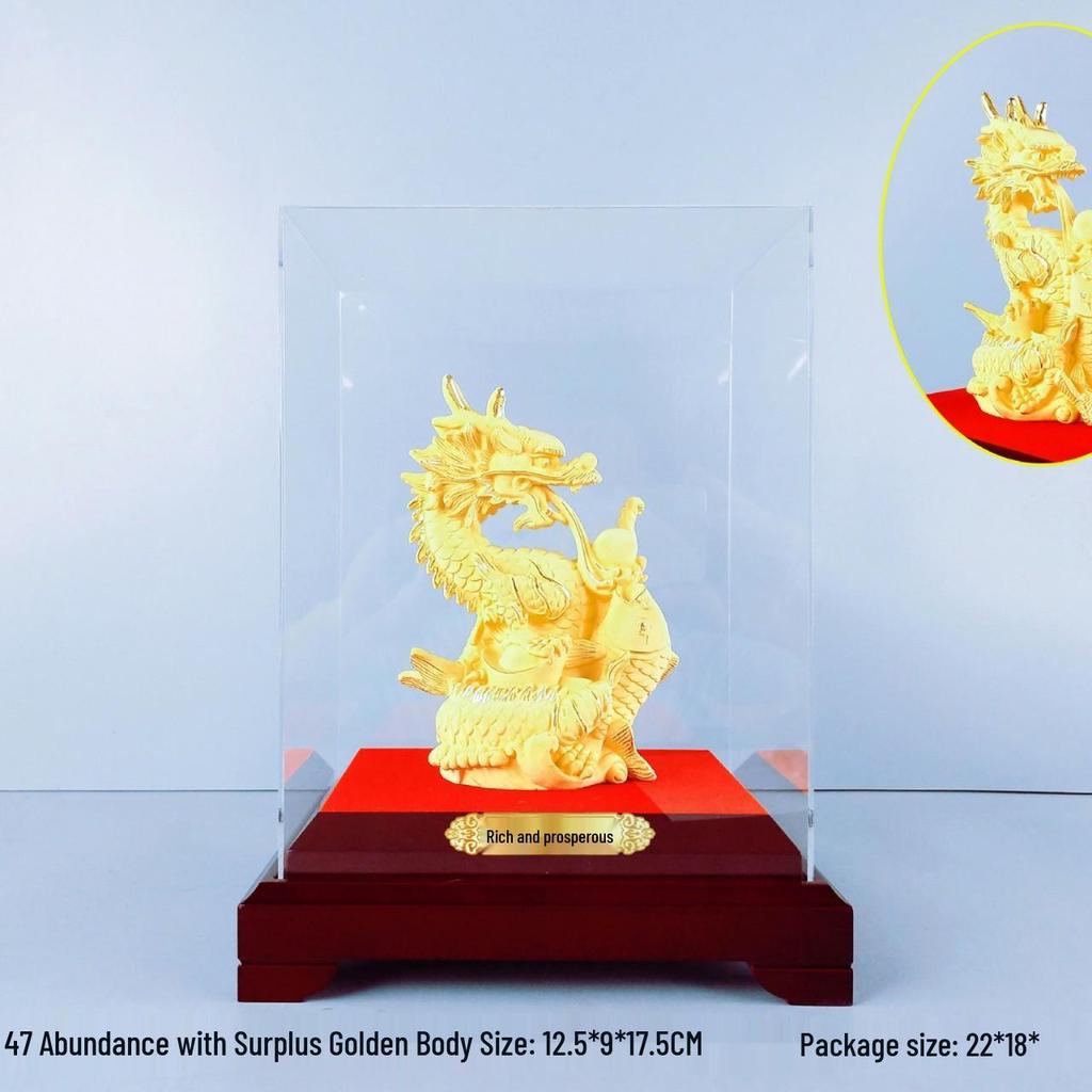 Флокированный золотой дракон - Знак зодиака на Год Дракона - Украшение, привлекающее богатство, и деловой подарок