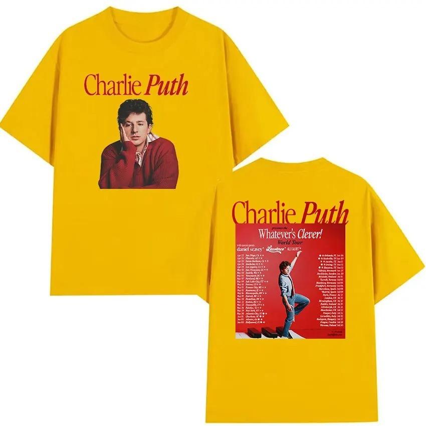 Vintage High Quality T-shirt Charlie Puth Whatevers Clever World Tour 2026 Merch T Shirt Unisex Hip Hop Oversized Cotton T-shirt