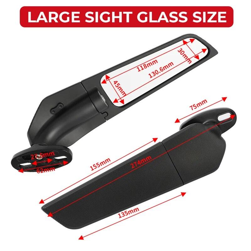 For Yamaha R15V3 R25 R3 R1 R125 YZF Kawasaki ZX6R ZX10R Modified Rearview Mirrors CBR Wind Wing Adjustable Rotating Side Mirror