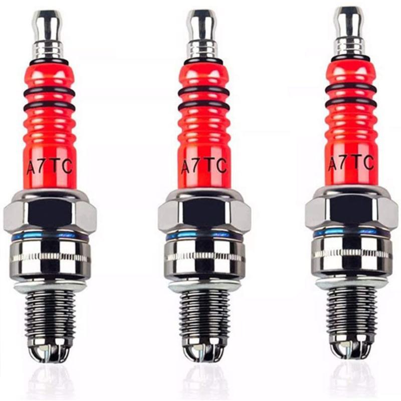 3pcs Ceramic Motorcycle Spark Plug Triple Electrode High Temperature Resistance Corrosion