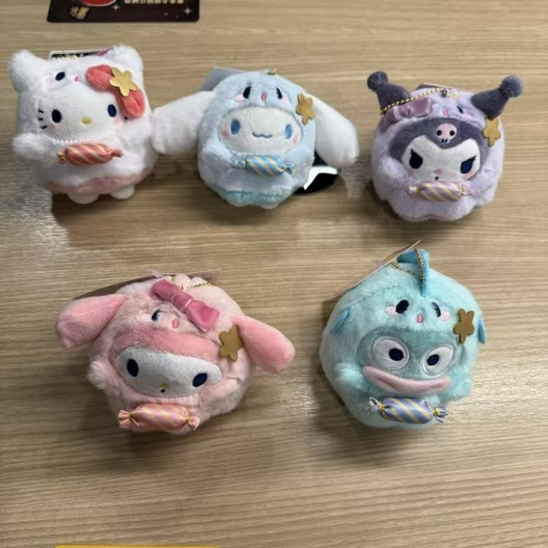 Sanrio Halloween Ghost Candy Series Kuromi Cinnamoroll My Melody Hangyodon Hello Kitty Plush Toy Keychain Kawaii Cute Soft Gift