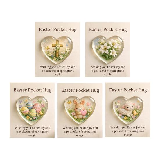 Пасхальный карманный обнимашка с поздравительной открыткой в форме сердца любви, кролик, яйцо, овечка, цветок, карманный обнимашка, жетон, памятный подарок для праздничной вечеринки