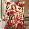 Girl on Crescent Moon with Roses Theme blanket Lightweight Warm Flannel Blanket Decorative Throw Blanket for Home Decoration