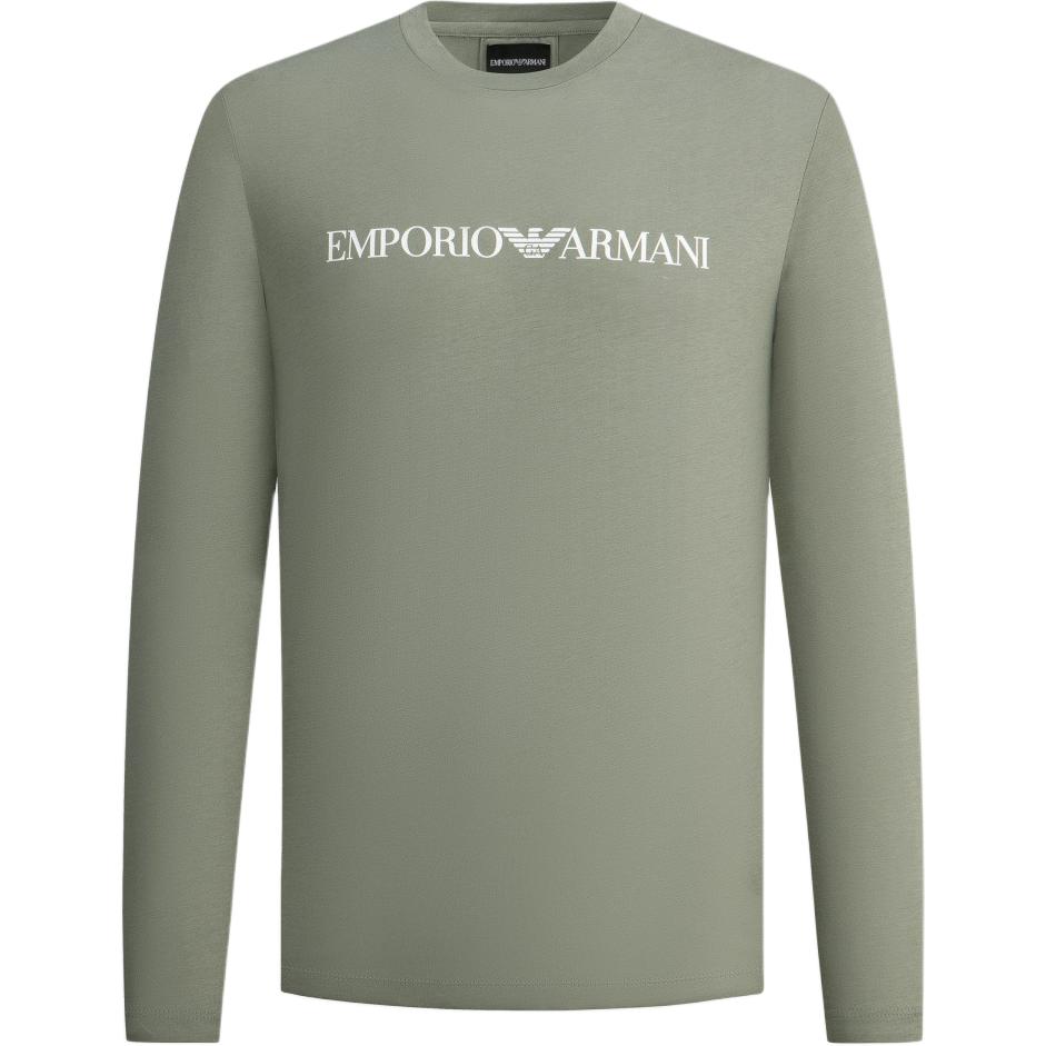 Emporio Armani Мужская футболка с длинным рукавом и принтом логотипа FW23, свободный крой, круглый вырез, топ, зеленый, 8N1TN8-1JPZZ-0598