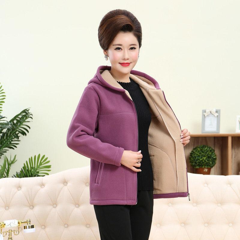 Зимнее пальто женское большого размера для мам, спортивная флисовая рубашка для пожилых людей среднего возраста, женская утепленная верхняя одежда, топы с капюшоном