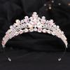 Korean Opal Crystal Bridal Crown TealGreen Princess Tiara Set Luxury Wedding Party Hair Zircon for Queen Style Brides Crown