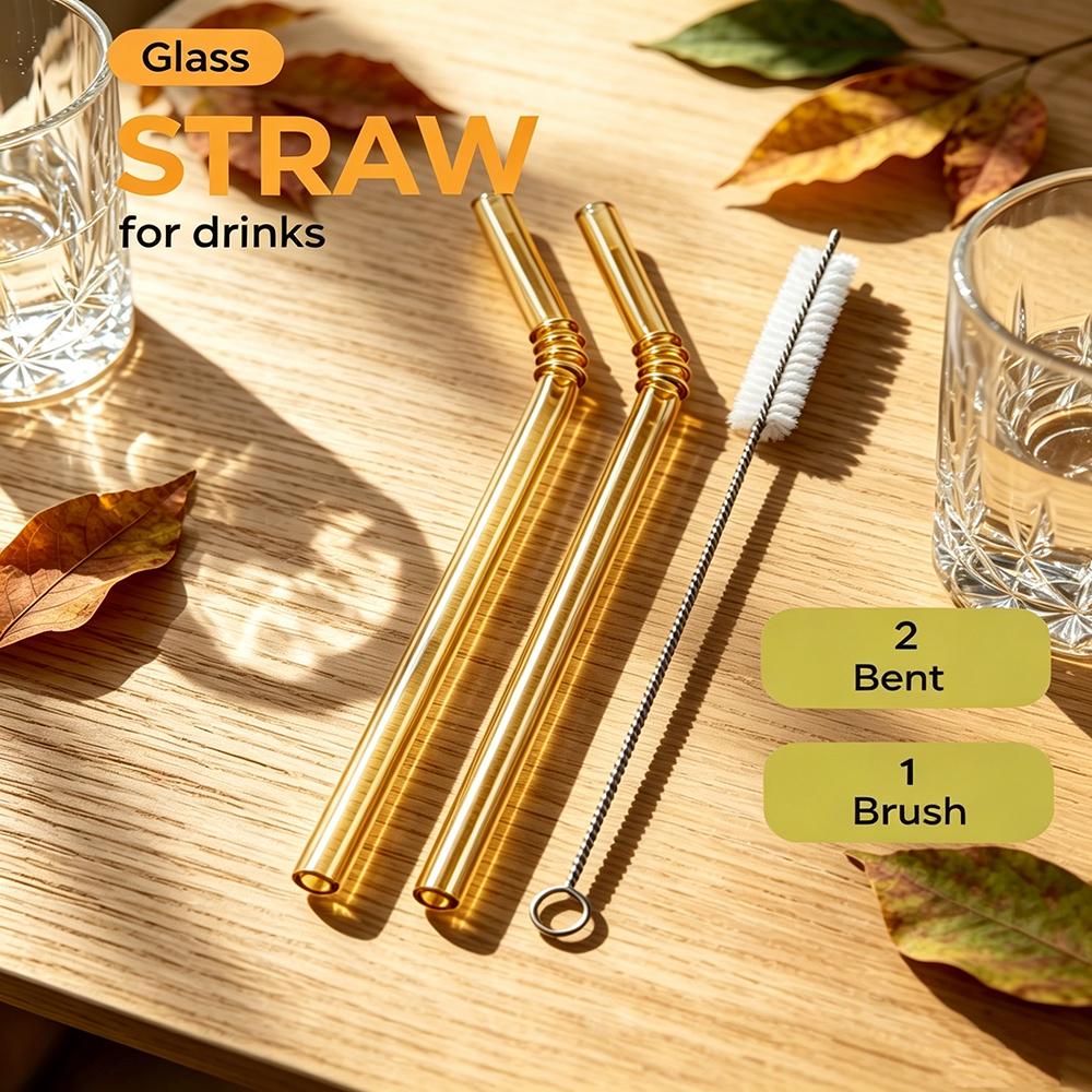 8mm High Borosilicate Glass Straw 3Pcs Reusable Eco Friendly Drinking Straws Set Bubble Tea Smoothies Bar Accessories