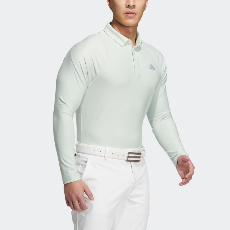 Adidas Golf Soft Comfortable Logo Long Sleeve Polo Shirt Men Tops Linen-Green HG1766