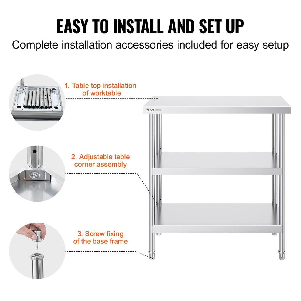 Stainless Steel Food Prep Table Commercial Kitchen Work Table 18"x36"