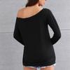 Women T-shirt Solid Color Off Shoulder Autumn Long Sleeve Slash Neck Strapless Pullover Streetwear