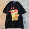 Счастливый картофель фри Американский ретро забавный принт Футболка с коротким рукавом мужская женская модная свободная и универсальная парная одежда хлопок