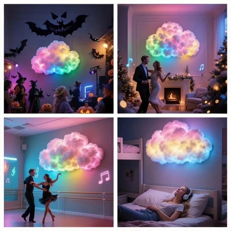 DIY 3D Thunder Cloud LED Decor Light Kit USB Powered Sound Activated Cloud Ceiling Ambient Lamp for Bedroom Game Room Decor 7