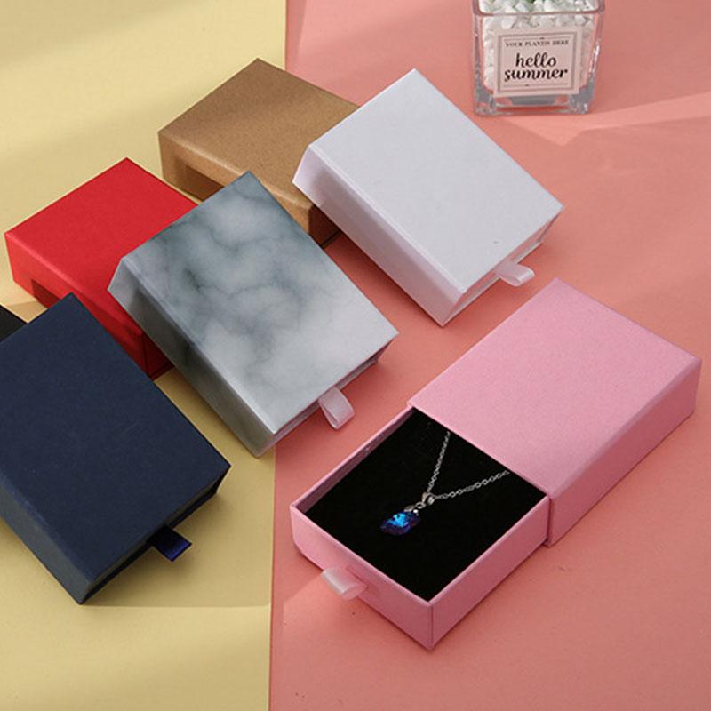 1PC Cardboard Packaging For Ring Earrings Jewelry Organizer Drawer Box Necklace Kraft Paper