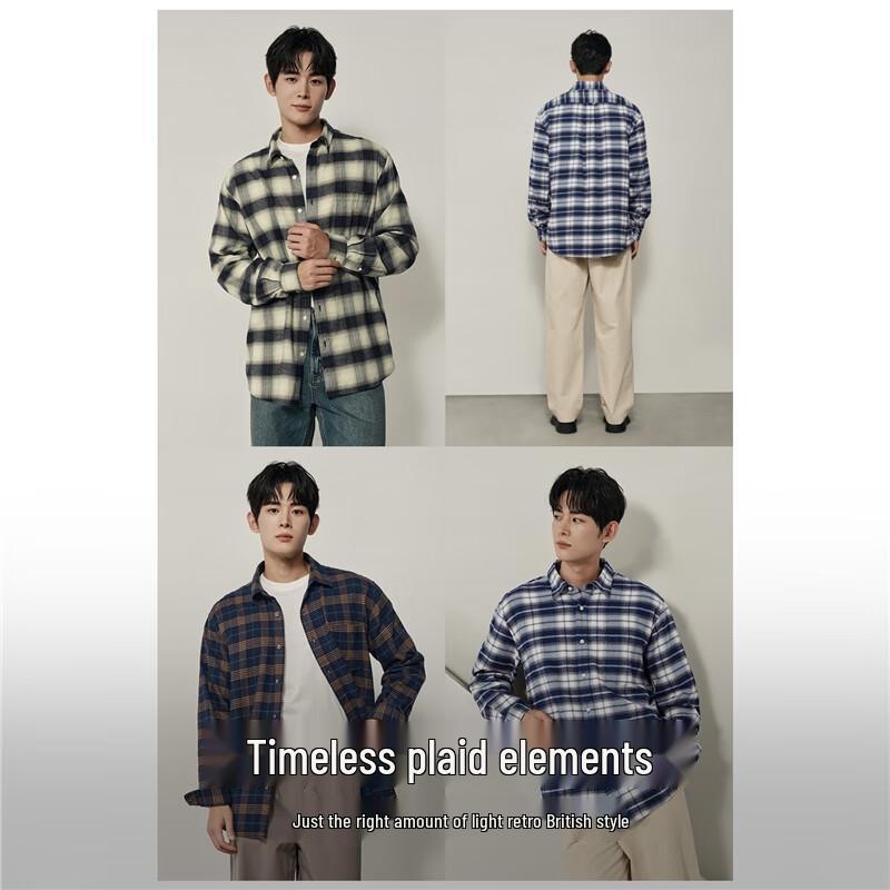 GIORDANO Мужская фланелевая клетчатая рубашка с длинным рукавом