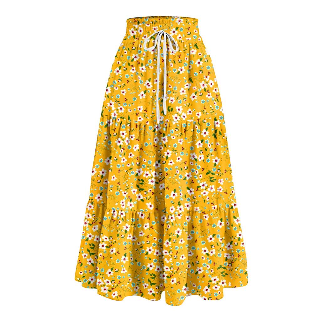 Женская весенняя повседневная длинная юбка с оборками, однотонная юбка, ретро-юбка в складку