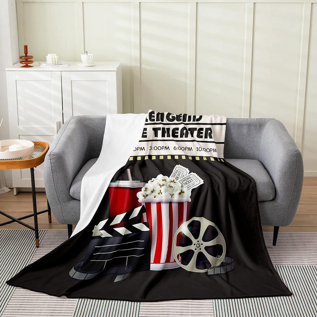 Movie Night Popcorn Printed Blanket for Sofa Bed Travel Camping Living Room Office Conditioning Blanket for All Seasons Gifts