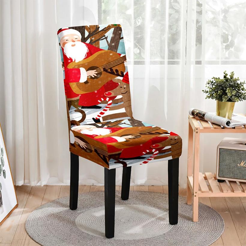 Нескользящие эластичные чехлы на обеденные стулья, модные милые чехлы на стулья с Сантой и снеговиком, рождественское атмосферное украшение