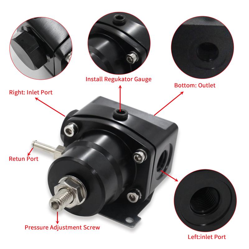 Universal Adjustable Fuel Pressure Regulator Oil 100psi Gauge AN 6 Fitting End-Black