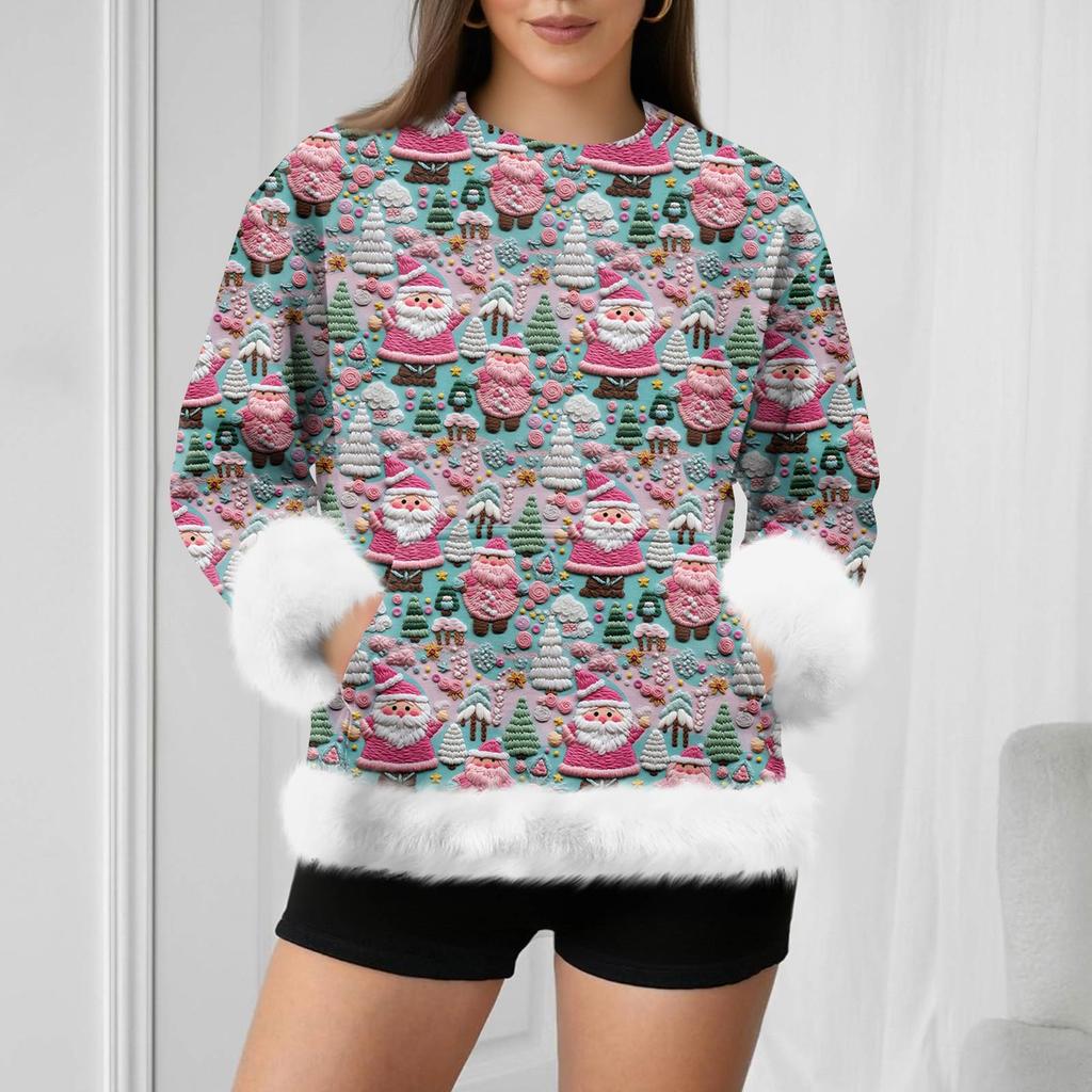 Женский повседневный свитшот с длинными рукавами и рождественским ретро-принтом