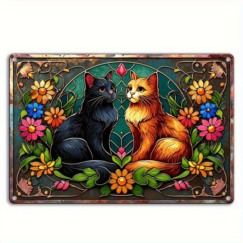 2d Плоский 30*20см, Винтажная Деревянная Табличка, Декор для Стен с Черными и Рыжими Котами, Подвесная Табличка на Кошачью Тематику, для Дома, Кухни, Сада, Спальни, Бара.
