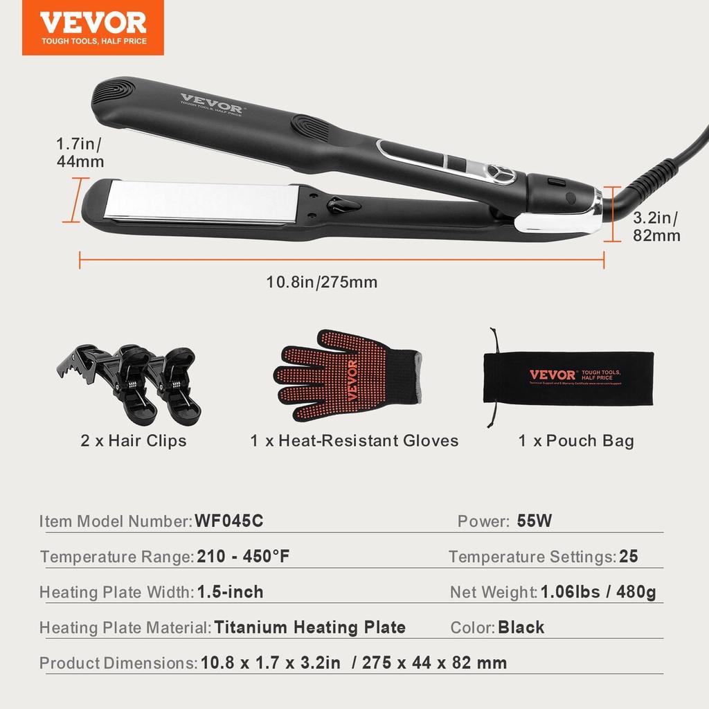 Hair Straightener 1.5-inch Titanium Flat Iron & Negative Ion 25 Temp Level