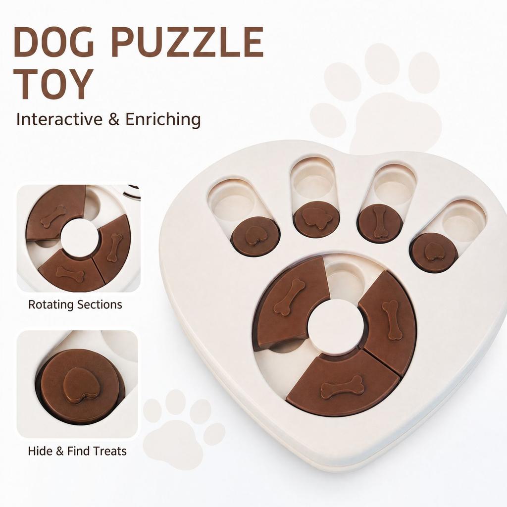 Dog Puzzle Toy Slow Feeder Bowl, Heart Shape and Brown, Interactive Pet Feeding Bowl for Training