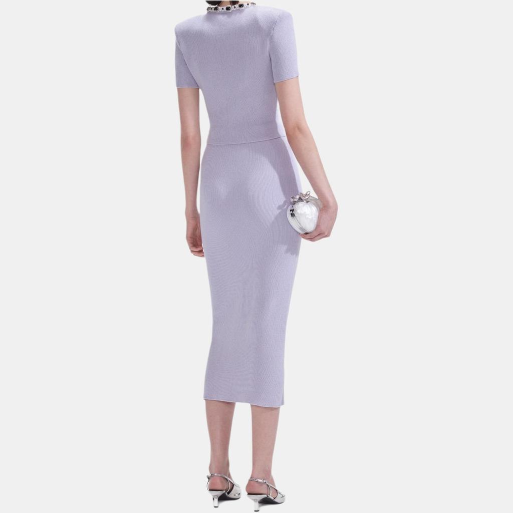Self-Portrait Solid Color Long Ribbed Knit Dress Women dresses SS25125MSKL