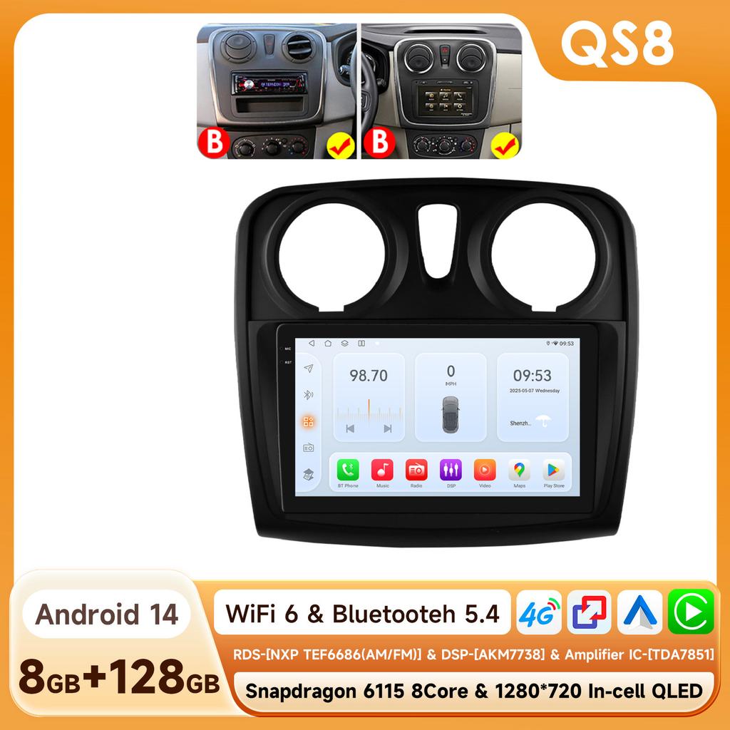 6115 8Core Wireless Carplay Android Car Radio for Renault Logan 2 Sandero 2012-2019 Auto Multiemdia Player GPS 360Camera Screen