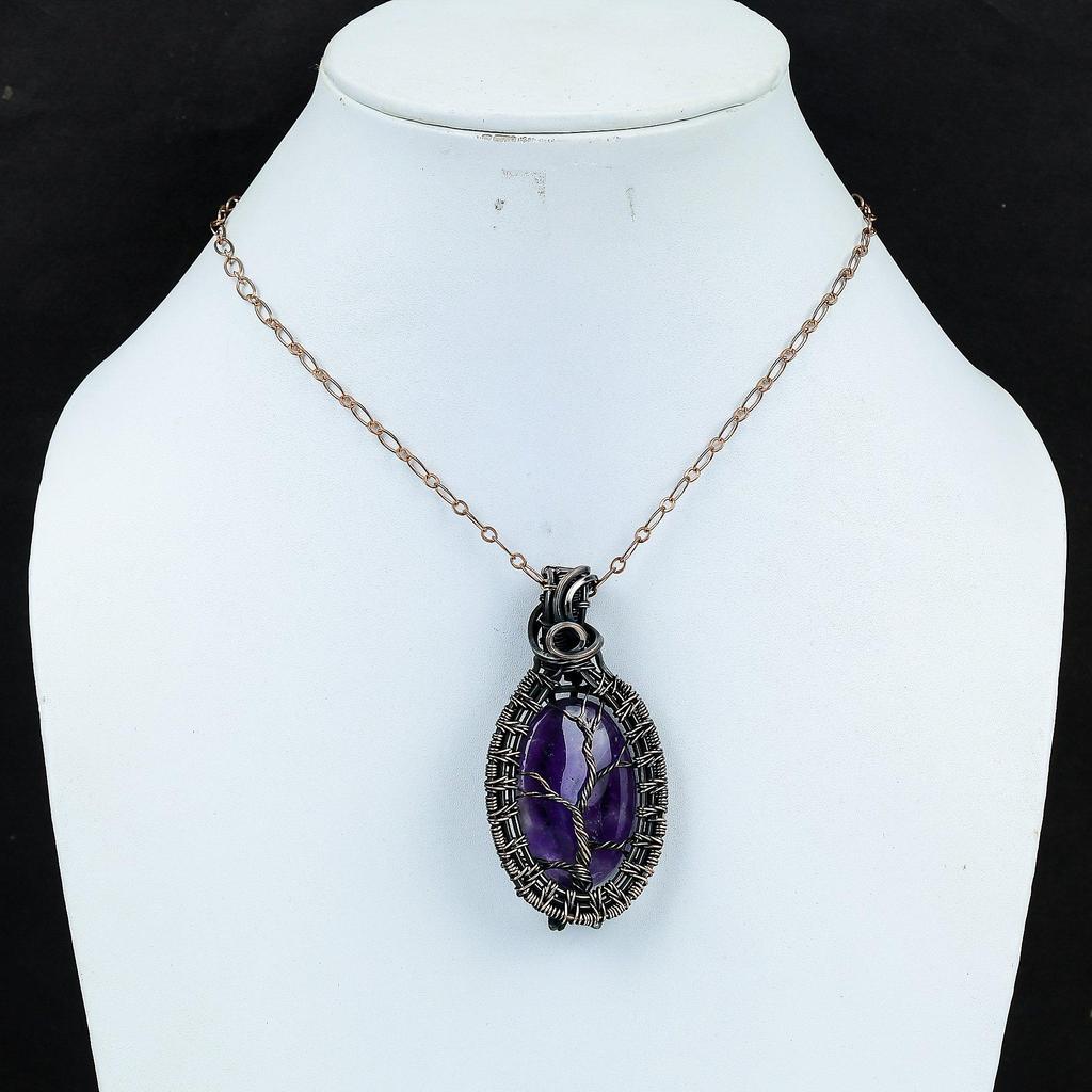 Tree Of Life Amethyst Gemstone Handmade Pure Copper Wire Wrap Jewelry Pendant For Thanksgiving Gift