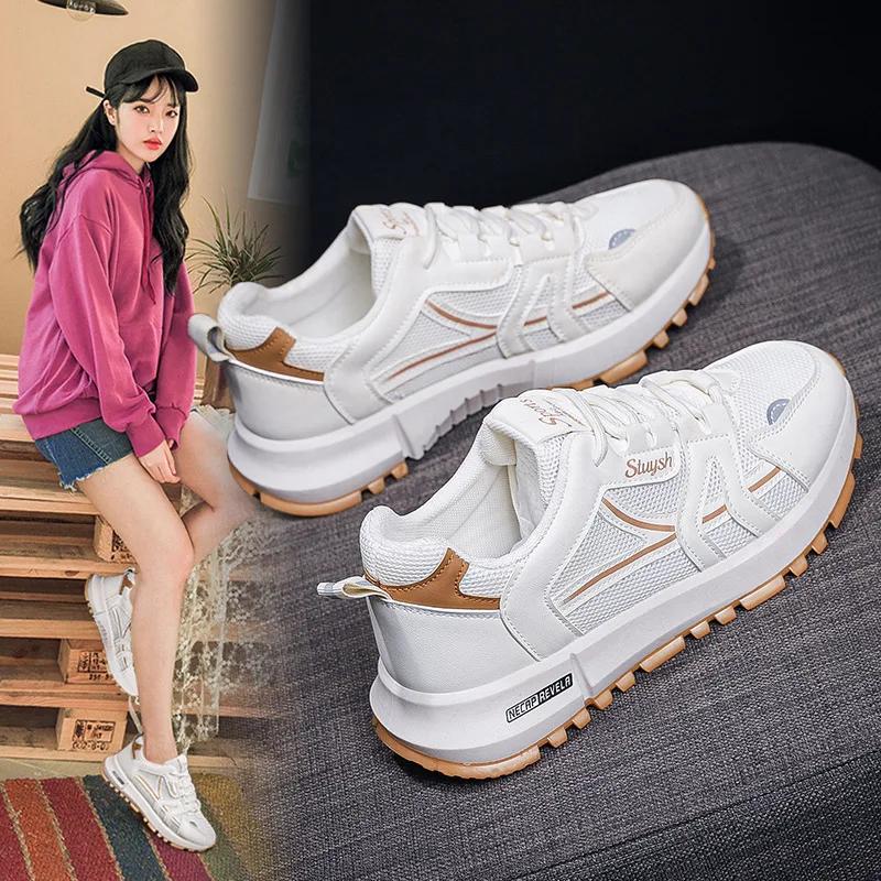 Women Platform Sneakers New Thick Bottom Vulcanized Shoes Woman Breathable Comfortable Casual Flats Walking Shoes