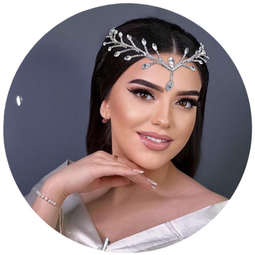 Handmade Rhinestone Bridal Headpiece: Wedding Hair Accessory & Forehead Chain