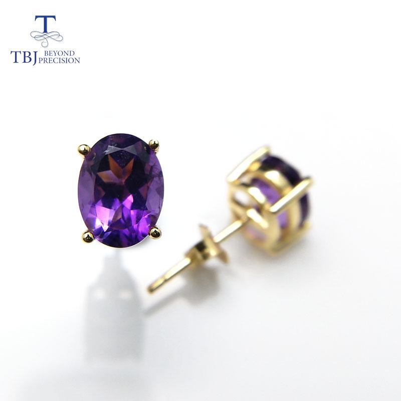 Простые серьги с натуральным блестящим африканским аметистом овальной формы 6*8 мм, драгоценный камень 3 карата, цвет желтого золота 925 пробы для девочек, с коробкой