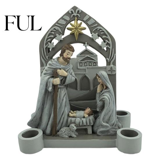 Seasonal Atmosphere Candle Accessories Christmas Nativity Scene Holder, Holy Family Manger Figurine with 4 Decorative Stands for Fireplaces