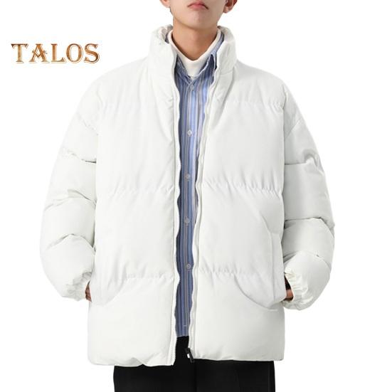 Мужская хлопковая куртка с воротником-стойкой, длинным рукавом, застежкой-молнией, утолщенным пуховым пальто с карманами, однотонная стеганая верхняя одежда