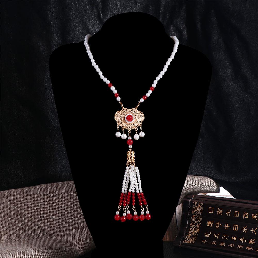 Кисточка Ожерелье из китайского жемчуга Имитация жемчуга Этнический жемчужный кулон Модное ожерелье Ханфу Воротник