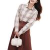 Uniqlo Рубашка в клетку и полоску с острым воротником, длинным рукавом, унисекс, бежевая 462388-31
