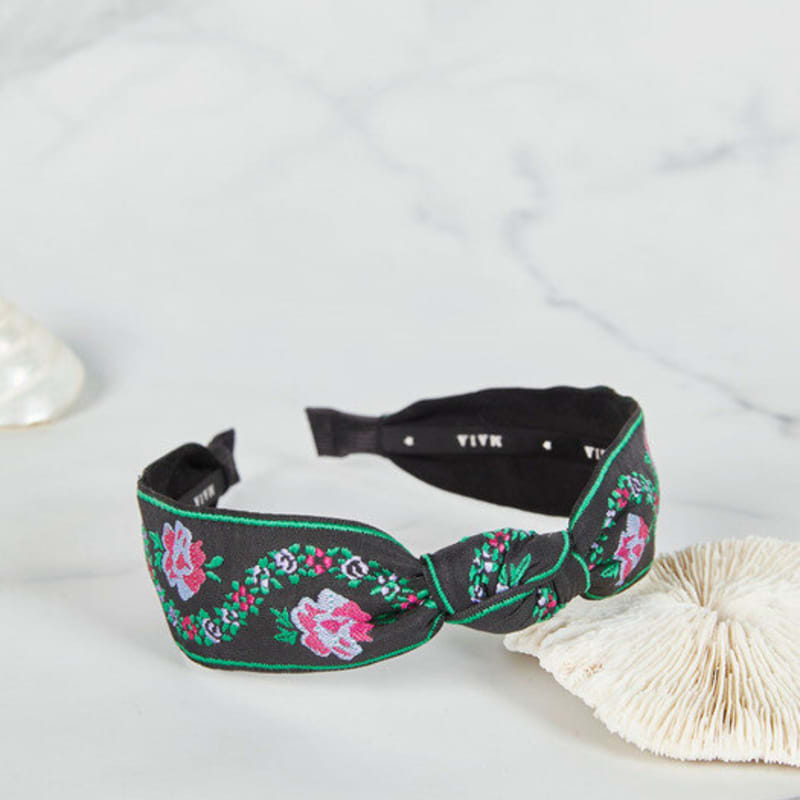 МАЙЯ Жаккардовая повязка для волос с жемчужными цветами A - Узел Зеленый