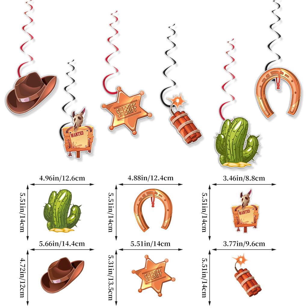 Western Cowboy Themed Birthday Party Decoration Birthday Banner Spiral Pendant Balloon Cake Plug