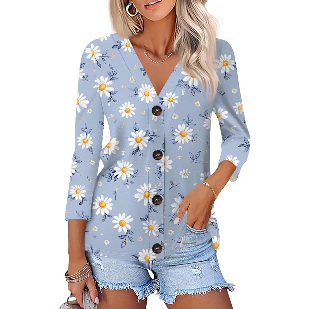 Женская модная повседневная рубашка на пуговицах с принтом, топ с рукавами 3/4