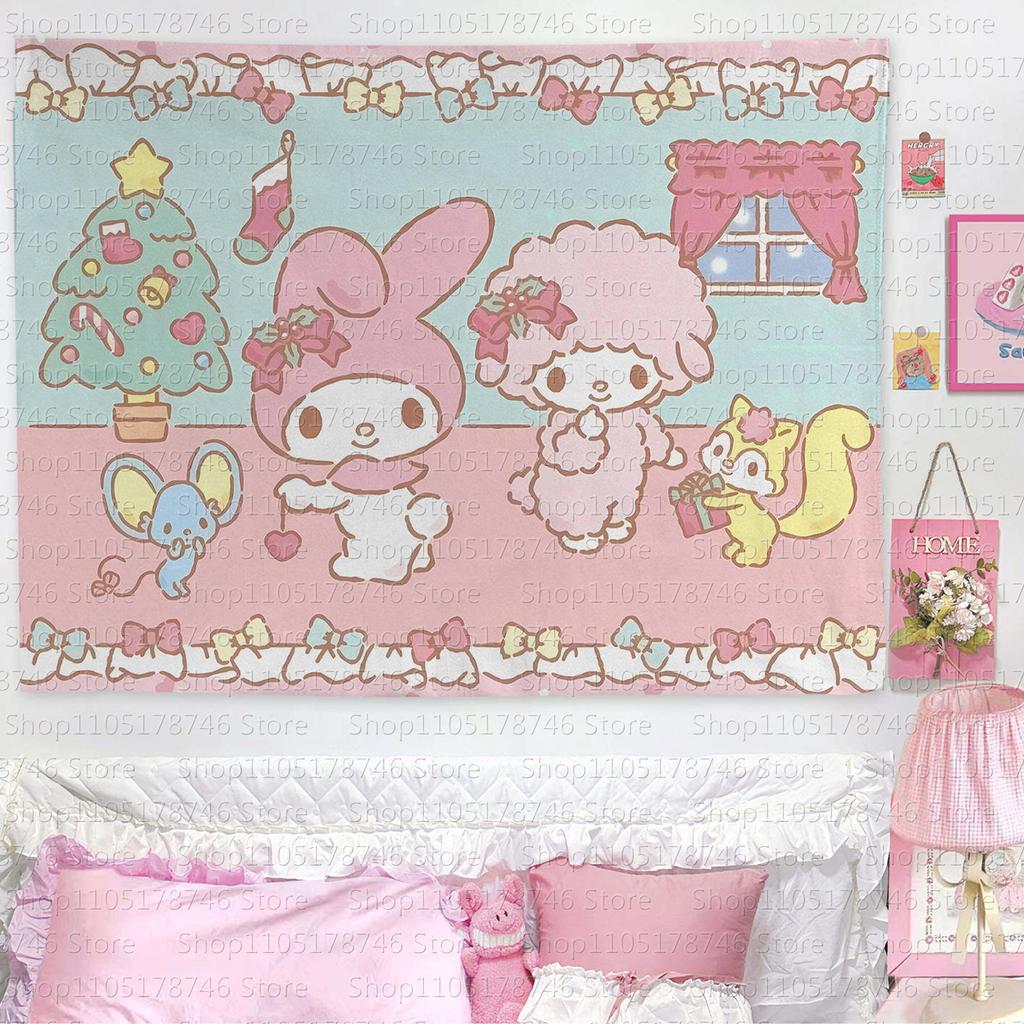 Sanrio Melody and Sweetheart Piano Printed Tapestry Cartoon Theme Bedroom Decoration Suitable for Dormitory Home Decoration