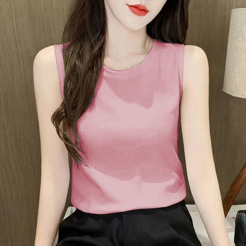 Cotton round Neck Cami Women Summer Outer Wear Plus size Inner wear Korean Style Loose Slimming Base Gray Sleeveless Top