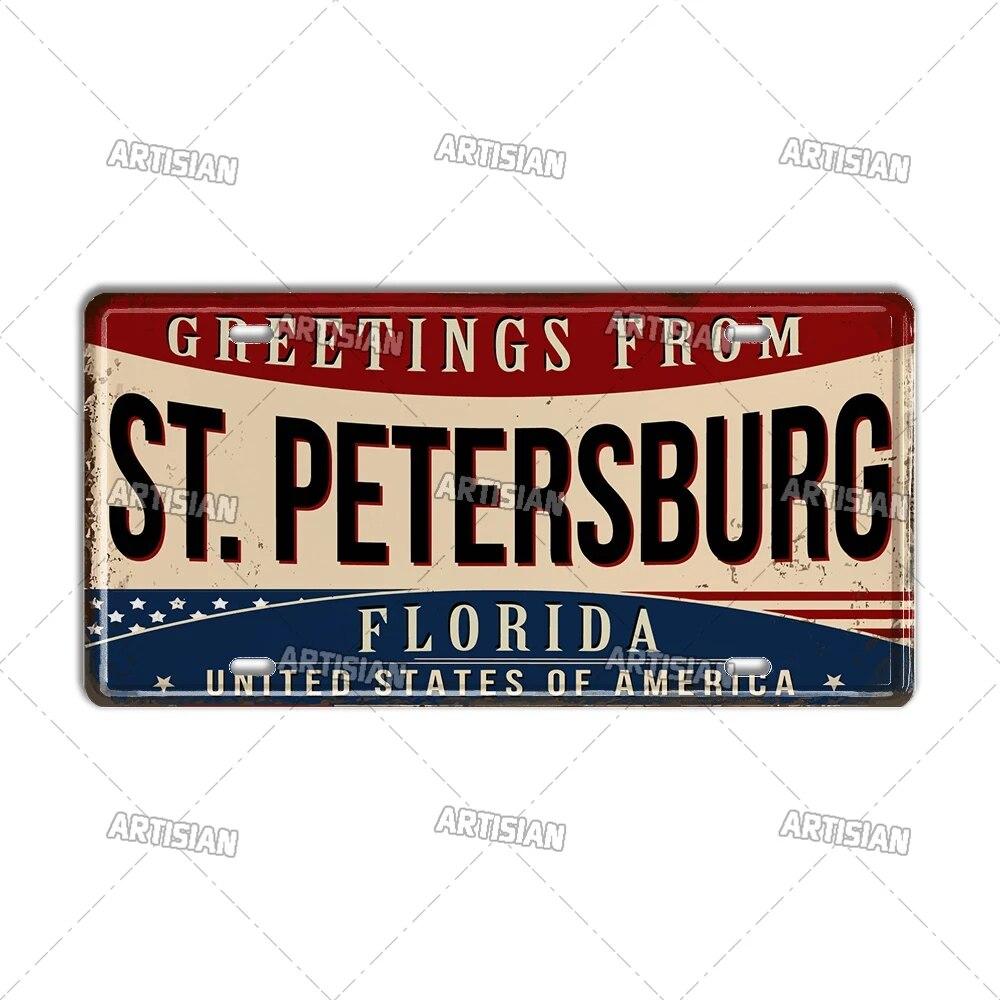 Artisian USA License Plate US Tin Sign Greetings From Landmark City State Metal Plaque Wall Decor Garage Bar Pub Club Hotel Cafe