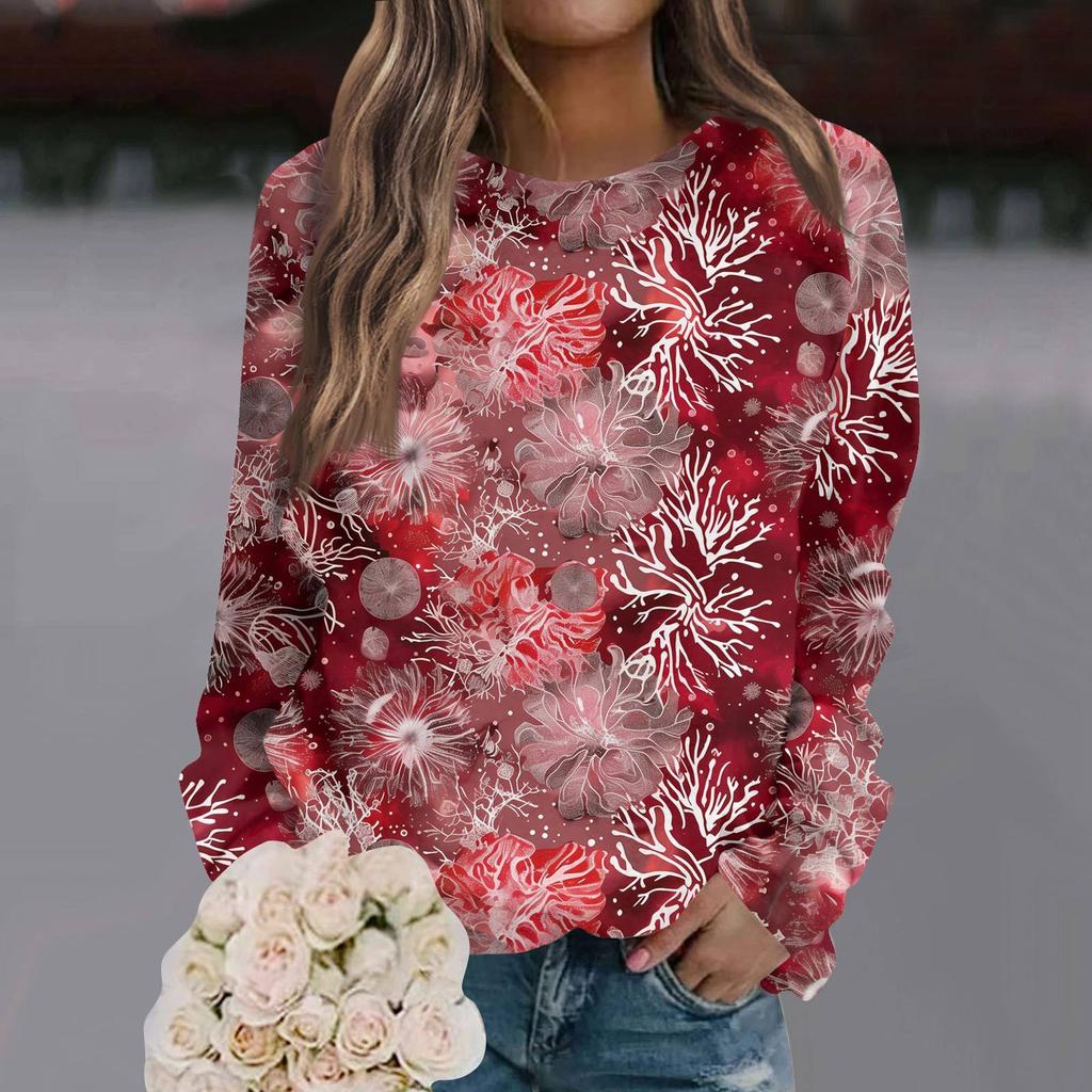 Женский повседневный свитер с длинными рукавами и цветочным принтом в стиле ретро с круглым вырезом и реглановым топом