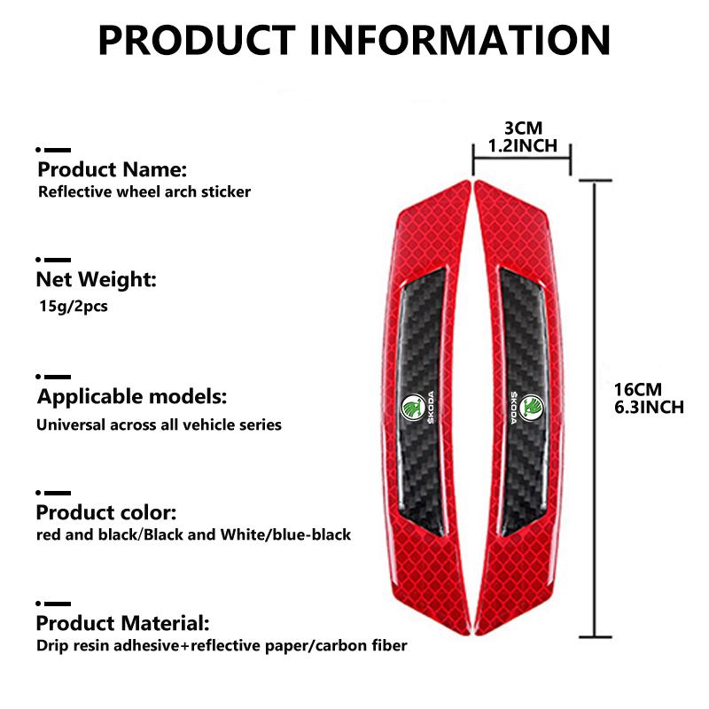 AAFM1 For Skoda Car Wheel Eyebrows Reflector Sticker Strip Safety Warning Reflective Accessories Fabia Kamiq Superb Scala Enyaq-iV MK3