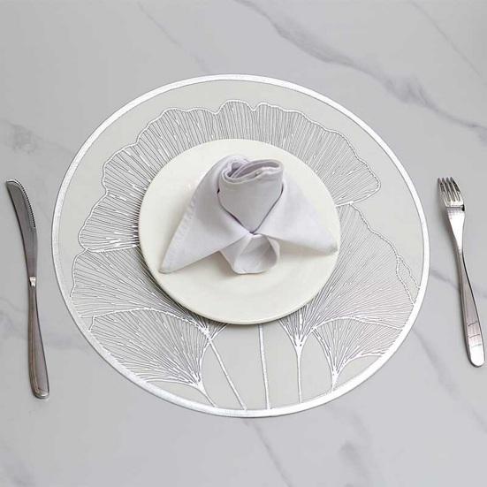 Круглый термостойкий коврик для столовых приборов с дизайном листьев гинкго, золотой, серебряный защитный коврик для стола, противоожоговой изолированный коврик для тарелок для домашней столовой, свадебной кухни